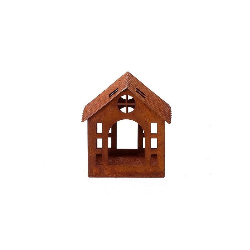 HBX natural living Theelichthouder huisje Domek 12,5x10xh13cm roest