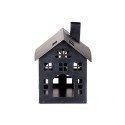 HBX natural living Theelichthouder huisje Domek Chimney 13x13,5h17,5cm mat zwart