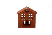 HBX natural living Theelichthouder huisje Domek high 14x11,5xh20cm roest