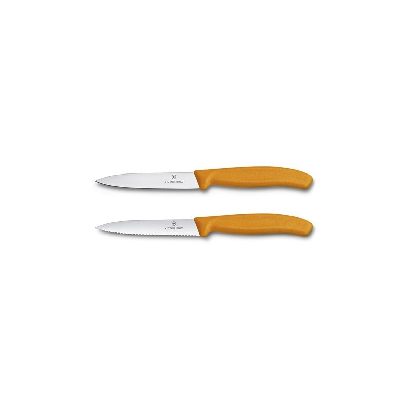 Victorinox Couteau à légumes lisse+dentelé orange 2 pièces sur carte