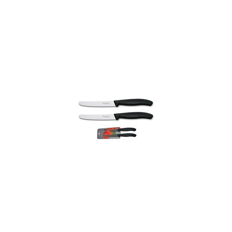 Victorinox Couteau de table/tomate dentelé noir 2 pièces sur carte