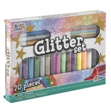 Grafix Glitterset 70-delig met 15 buisjes met glitter, 3 buisjes met glitterpennen en 52 glittertjes.