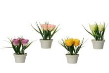 Decoris Kunstplant in pot Tulp poluester 6,5x6,5x17cm 4 assorti