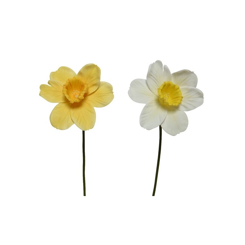 Decoris Kunstbloem Narcis polyester 11x11x39cm geel/wit  2 assorti