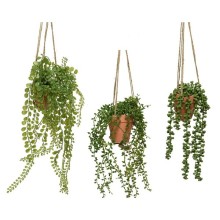 Decoris Kunststof Hangplant in pot polyester 10x10x40cm 3 assorti