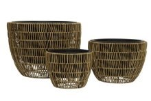 Decoris Bloempotten set Kate met Rotan look afwerking in 3 maten L.dia38cm  M.dia.28cm en S.dia21cm. kunststof