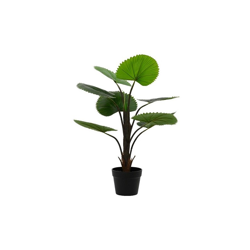 Decoris Kunstplant in pot Licuala palm 8 bladeren dia45x75cmPlant in zwarte pot