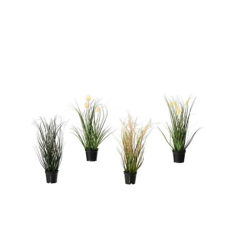 Decoris kunstplant gras sorten in pot PVC plume - grass - cattail - dandelion dia.15x30cm 4 assorti
