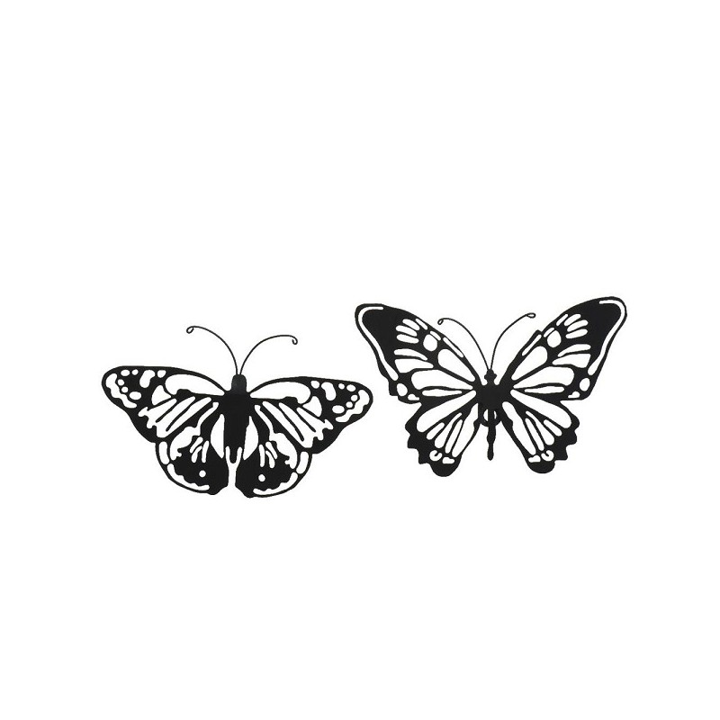 Decoris Wanddecoratie van Vlinder zwart ijzer 1x37x24cm voor binnen of buiten gebruik 2 assorti dessins