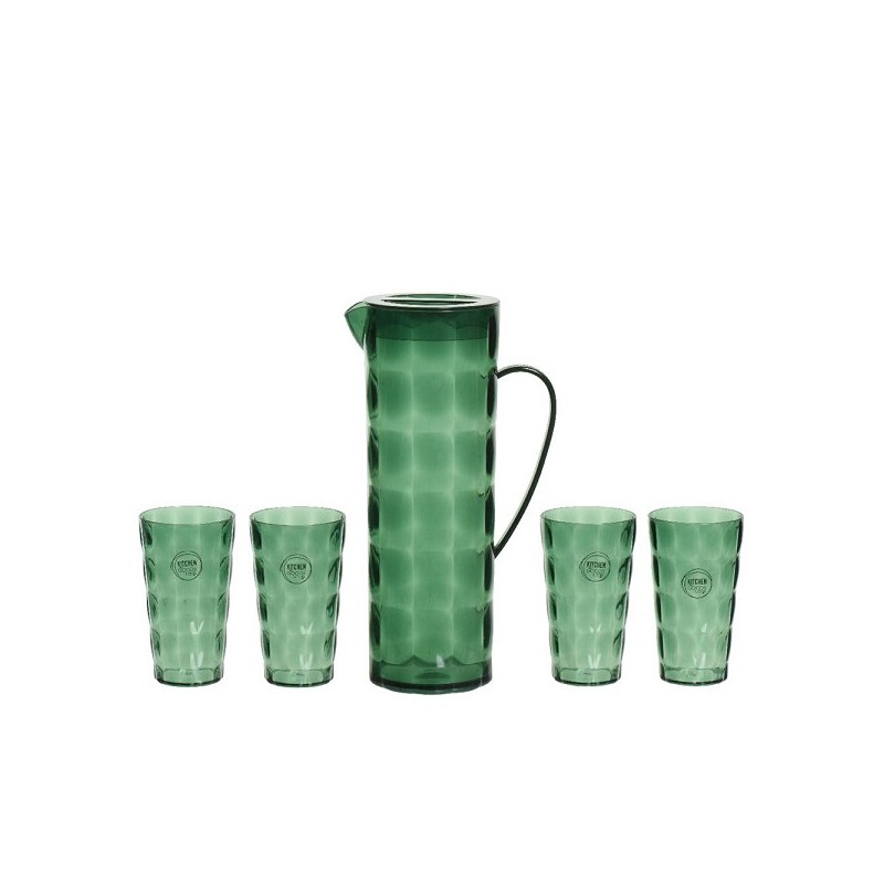 Decoris Schenkkan met glazen 5 delig set kunststof 1700ml 16x10x28,7cm groen