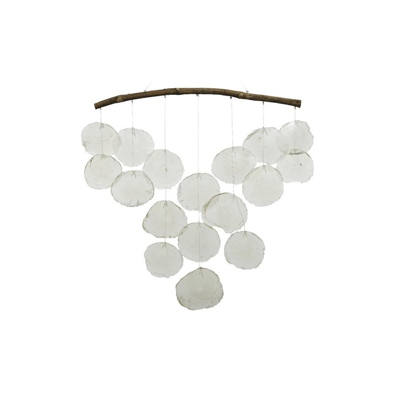 Decoris Decoratief hanger van capiz schelpen en drijfhout 2x51x56cm wit