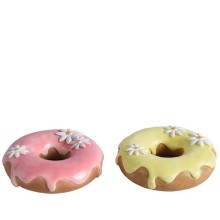 Decoris Decoratieve Beeld Donut van polyresin dia9,5cmx3,5cm 2 assorti handgemaakt