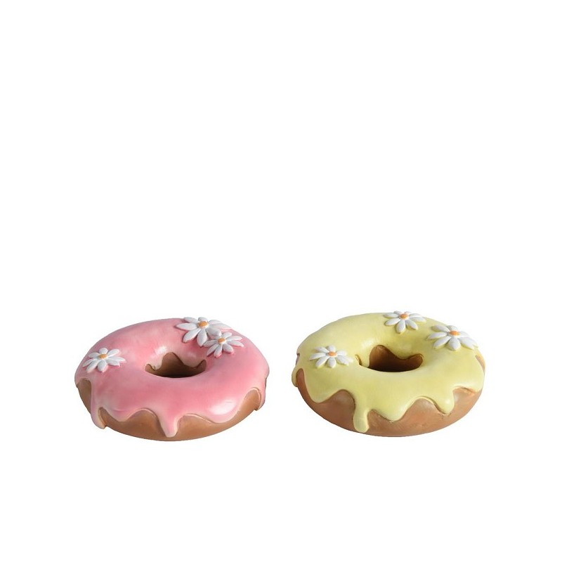 Decoris Decoratieve Beeld Donut van polyresin dia9,5cmx3,5cm 2 assorti handgemaakt