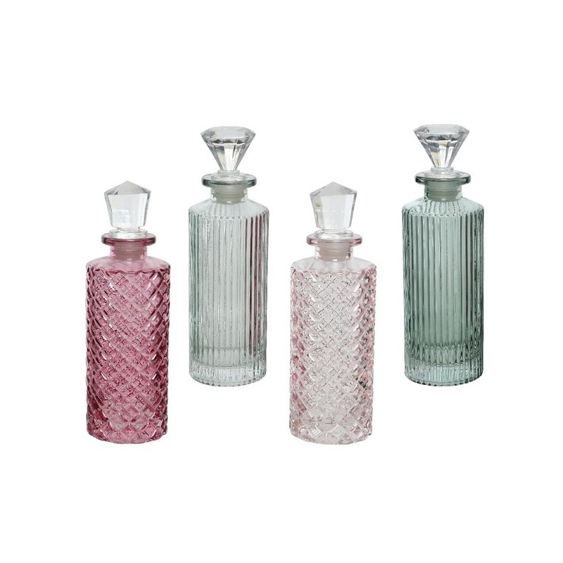 Decoris  Decoratief Fles dia.5,1x17cm glas 4 assorti kleuren