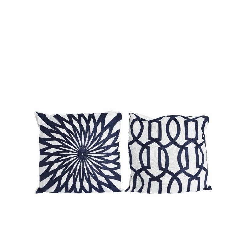 Decoris Sierkussen voor binnen can polyester en katoen blauw/wit 43x43cm 2 assorti dessins