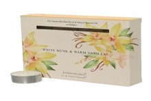 Decoris Theelichten met geur White Musk en Warme Vanille 12 stuks in giftbox, 4 brand uren