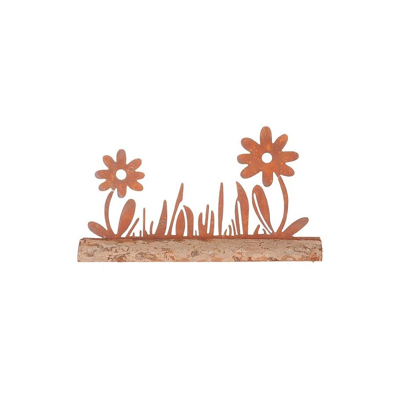 HBX Living Decoratieve Beeld van bloemen in metaal en hout 29,5x15cm bruin