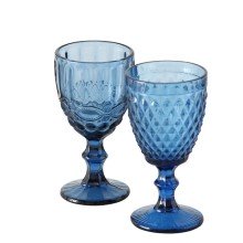 Boltze Home Wijnglas 'Aurora' gekleurde glas blauw dia8,5x17cm 2 ass Vaatwasmachinebestendig 2 assorti