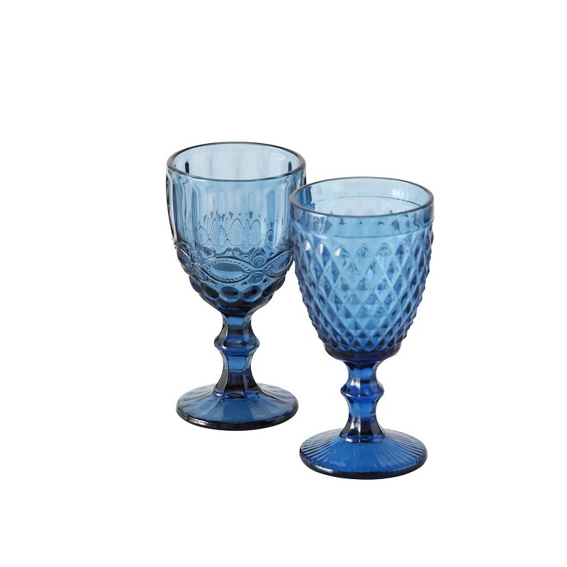 Boltze Home Wijnglas 'Aurora' gekleurde glas blauw dia8,5x17cm 2 ass Vaatwasmachinebestendig 2 assorti