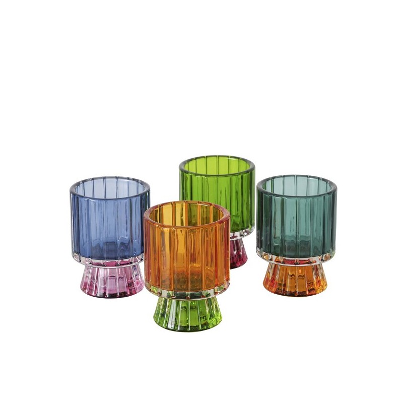 Boltze Home Theelichthouder 'Glance' Glas gelakt dia6x7,5cm 4 assorti veel gekleurd