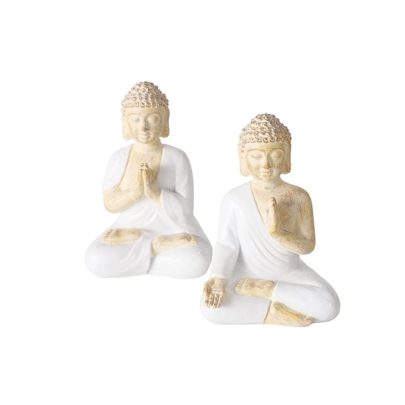Boltze Home Decoratief Beeld Boeddha 'Jamory' polyresin 6x4,5x8,5cm wit 2 assorti