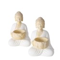 Boltze Home Theelichthouder Boeddha 'Jamory' polyresin 10x10x15cm off-white 2 assorti