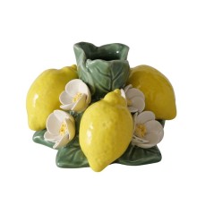 Boltze Home Kandelaar 'Zitronella' dia.10x7cm aardewerk met bloemen en citroenen hand gemaakt