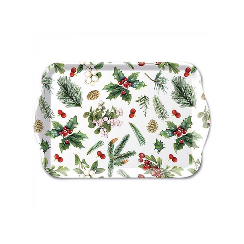 Ambiente Dienblad Winter greenery 13x21cm melamine wit