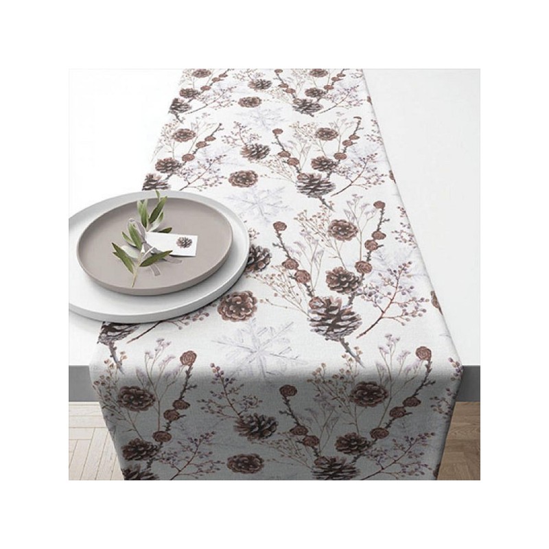 Ambiente Tafelloper Pine cones wit 40x150cm katoen