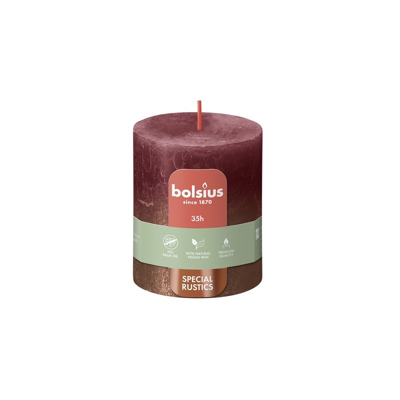 Bolsius Rustiek fading metallic stompkaars 80/68 Velvet Red + Copper
