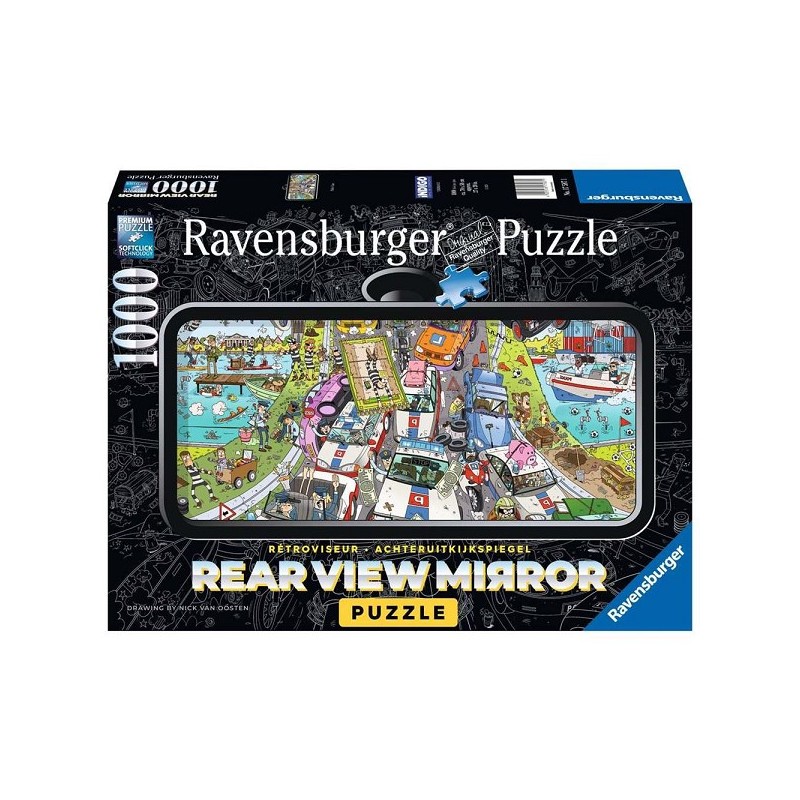 Ravensburger puzzel Comic - Rear view mirror Politie achtervolging 1000 stukjes