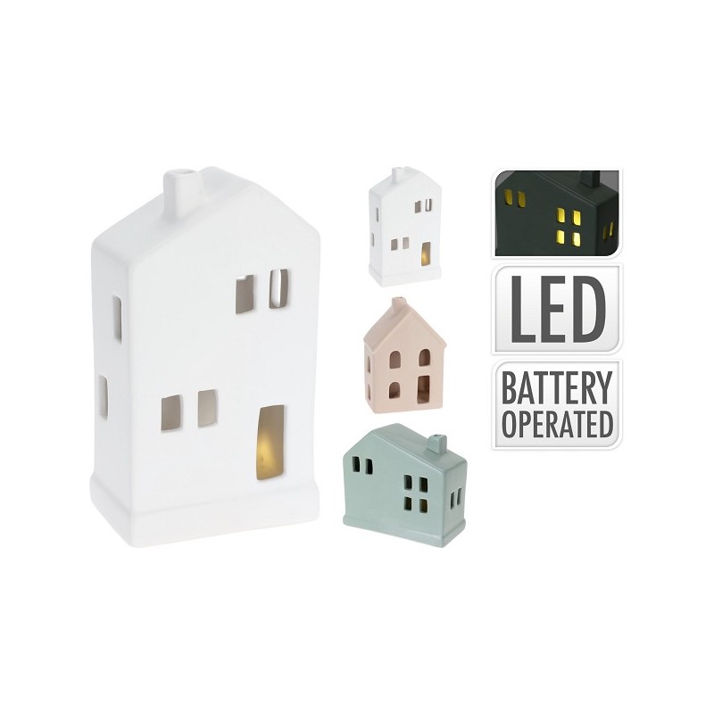 Huis met led 13cm 3 assorti