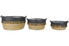 Ensemble de paniers 3 parties naturel/anthracite Ø34xh28/Ø31x424/Ø27xh20cm