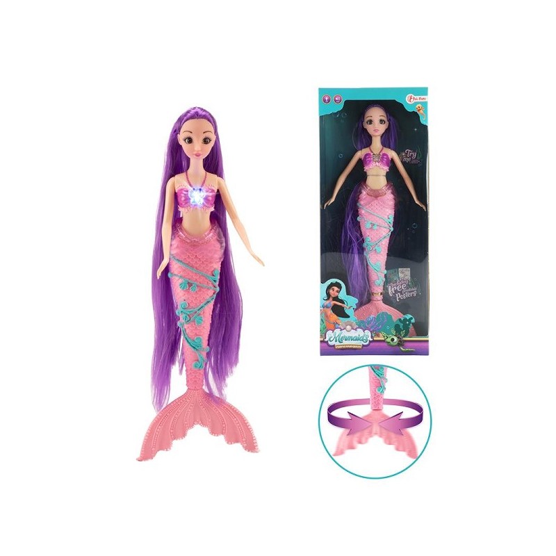 Toi Toys Mermaids Poupée sirène cheveux longs avec lumière et son