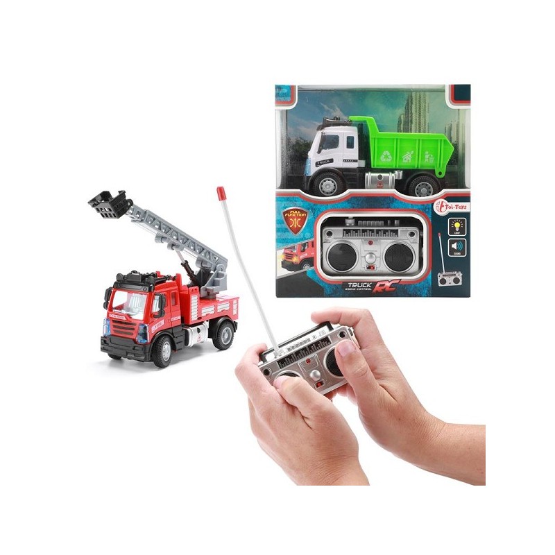 Toi Toys Mini camion poubelle ou camion de pompiers RC + lumière et son