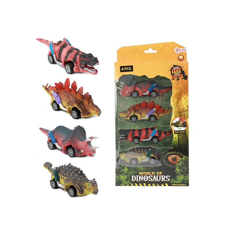 Toi Toys World of Dinosaurs 4 dino-auto's pull back