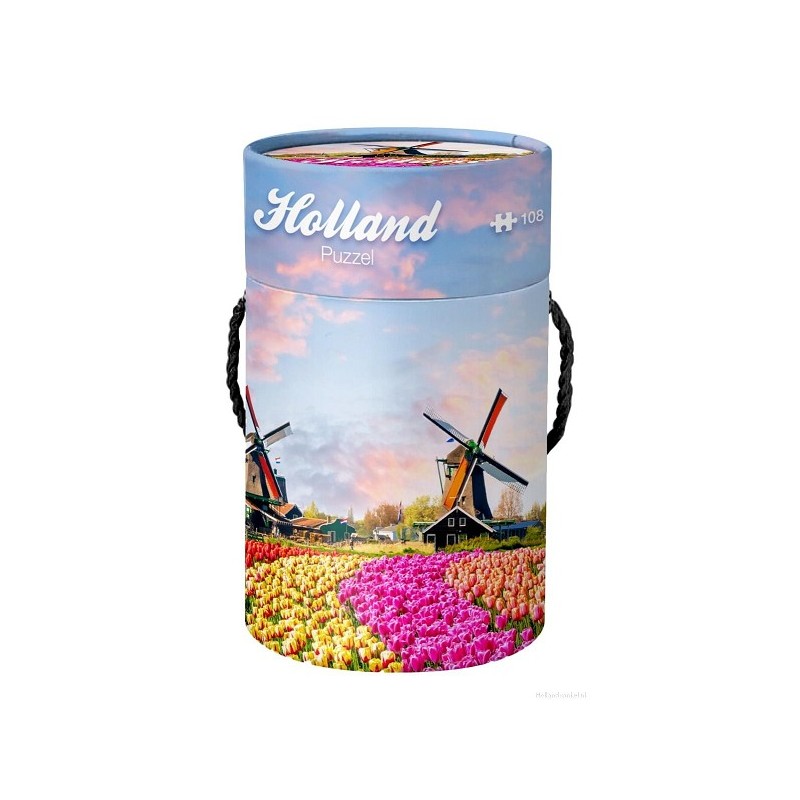 Puzzel in koker Holland 108 stukjes Tulpenveld