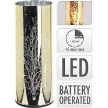 Sfeerlicht glas met LED verlichting- goud -met vlamverlichting- 20cm ( exclusief batterijen )