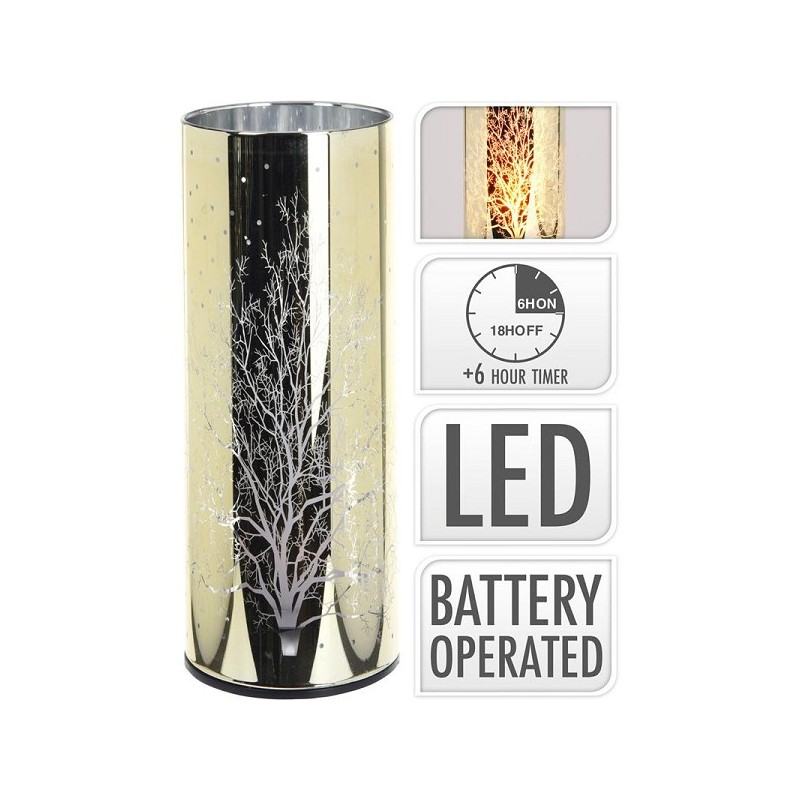 Sfeerlicht glas met LED verlichting- goud -met vlamverlichting- 20cm ( exclusief batterijen )