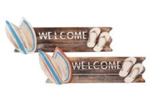 Welcome bord surfplank/slipper hout 50x18cm