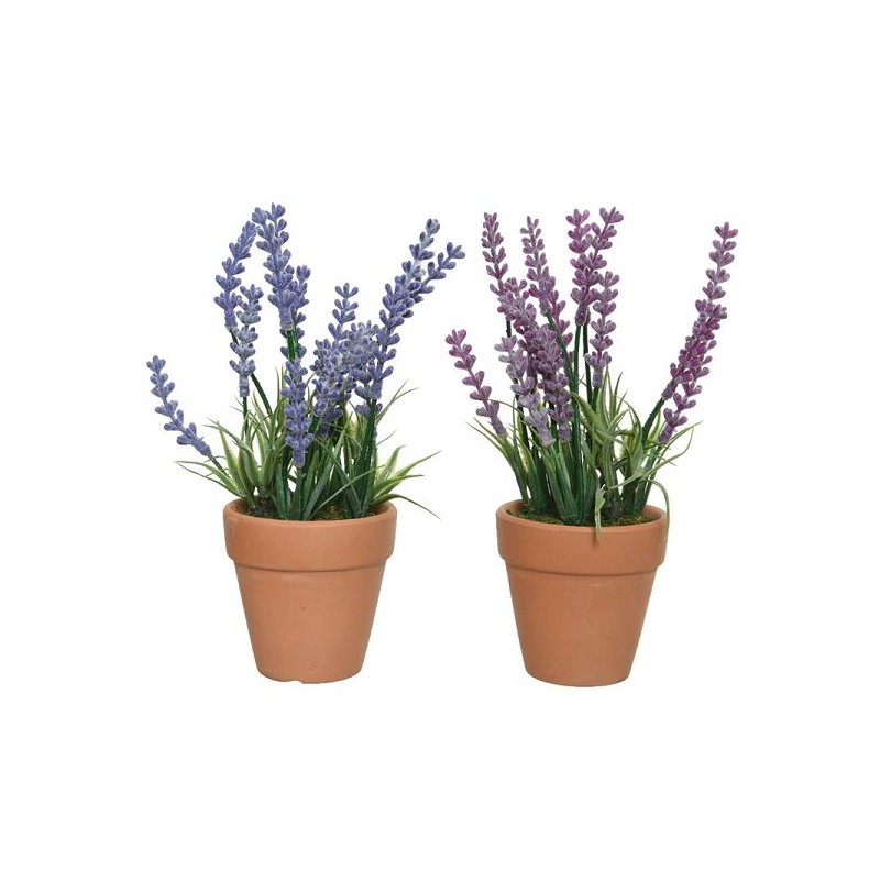 Decoris Lavendel in terracotta pot kunstplant groen Ø6xH18cm