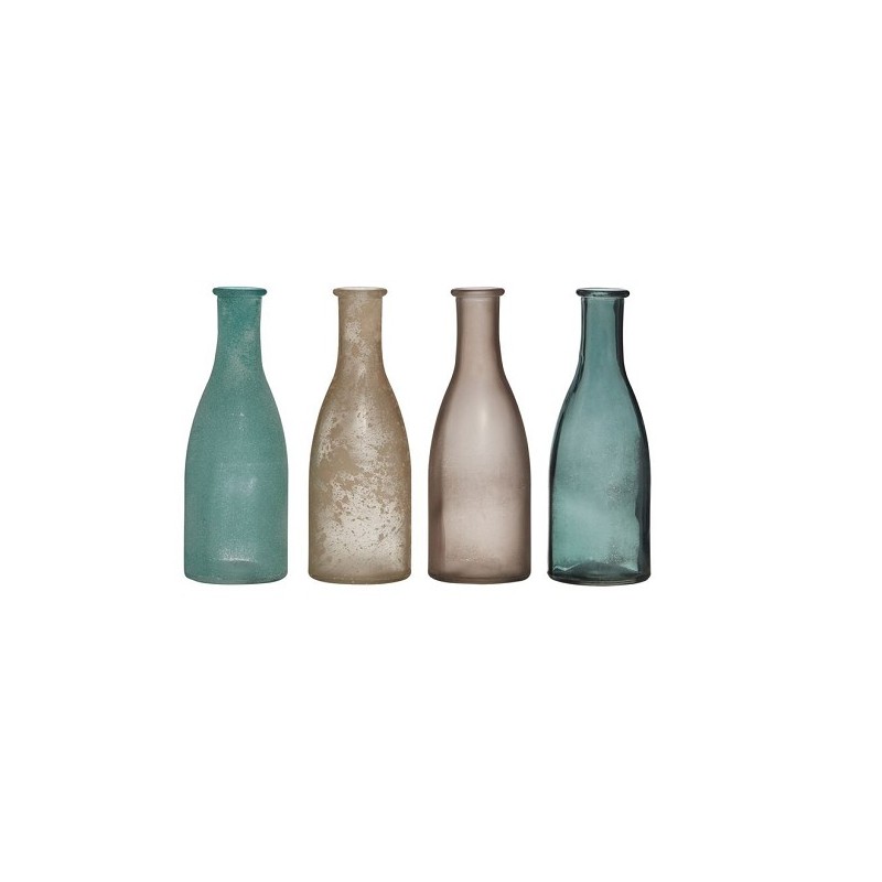 Hakbijl Glass Bottle vase set 4 pièces Ø6xh18cm bleu/gris