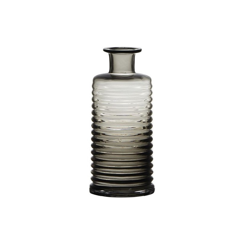 Hakbijl Vase bouteille en verre côtelé Ø9,5xh21,5cm gris