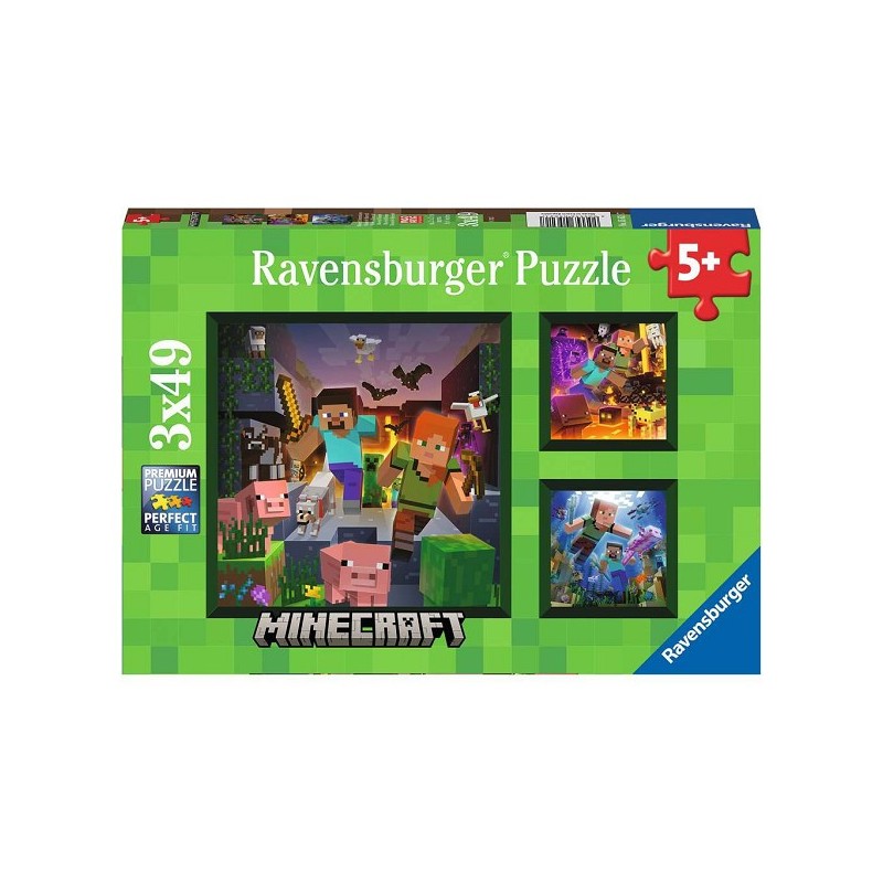 Puzzle Ravensburger Minecraft Biomes - Puzzle - 3 x 3x49 pièces