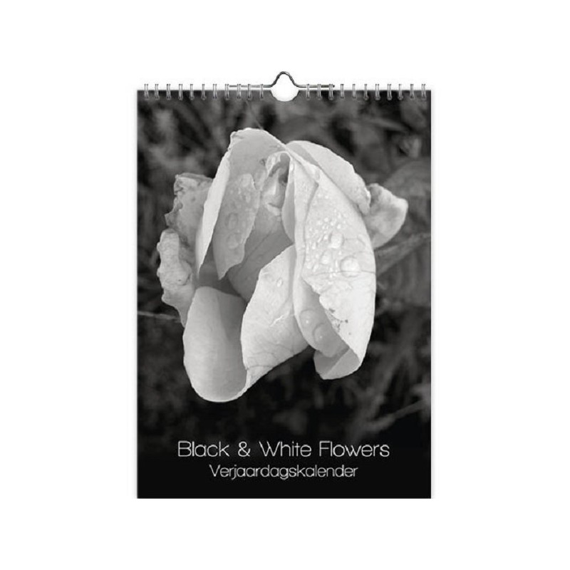 Calendrier d'anniversaire Fleurs noires et blanches 18x25cm