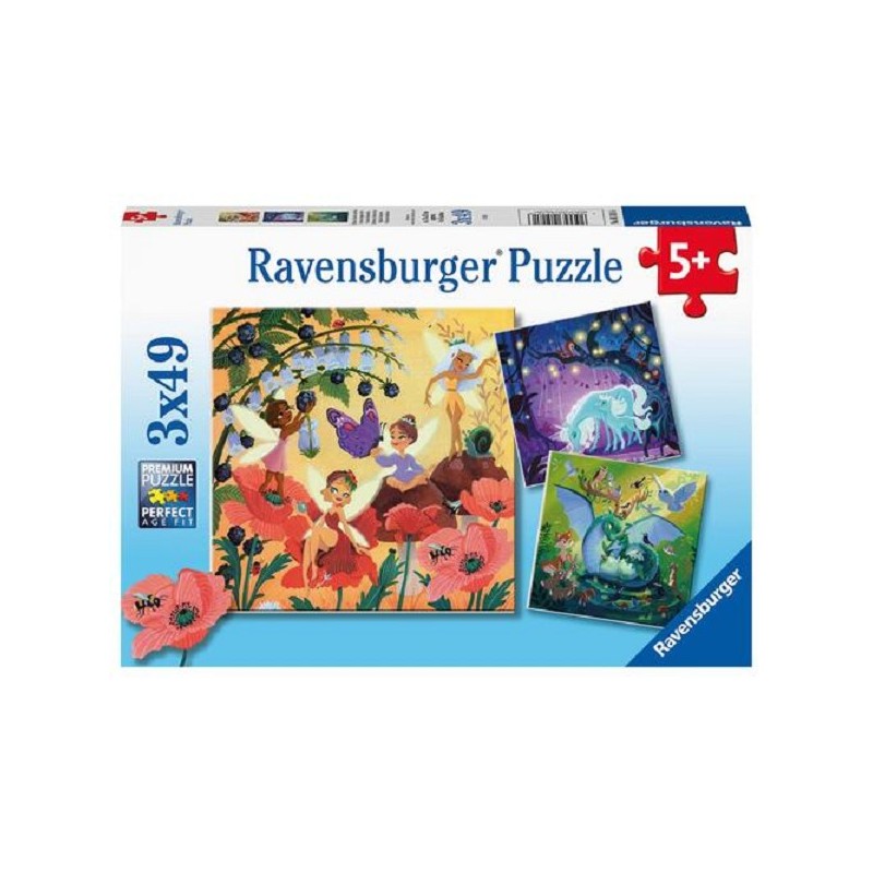 Ravensburger puzzle Licorne, Dragon et Fée 3x49 pièces