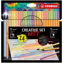 Stabilo Arty Creative set Pen 68/Point 88 étui de 24 couleurs, 12 feutres et 12 fineliners