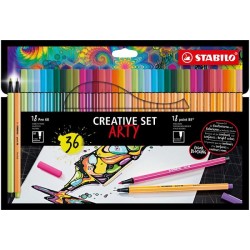 Stabilo Arty Creative set Pen 68/Point 88 étui de 36 couleurs, 18 feutres et 18 fineliners