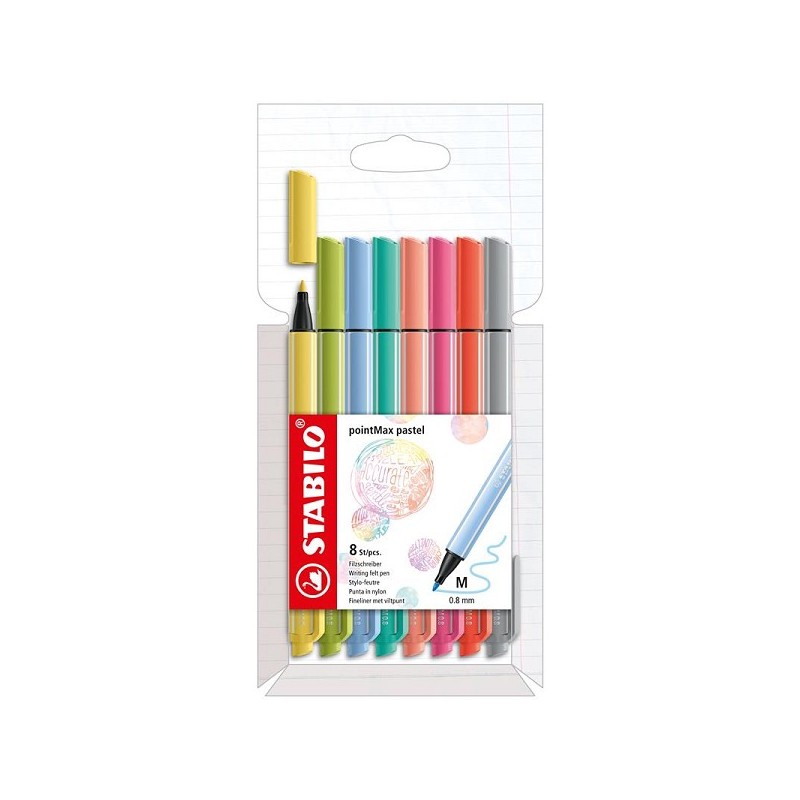 Trousse pastel Stabilo PointMax avec 8 couleurs de feutres fins