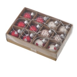 Boltze Home Set de boules de Noël verre rouge/blanc Ø3cm 12 pièces en boîte